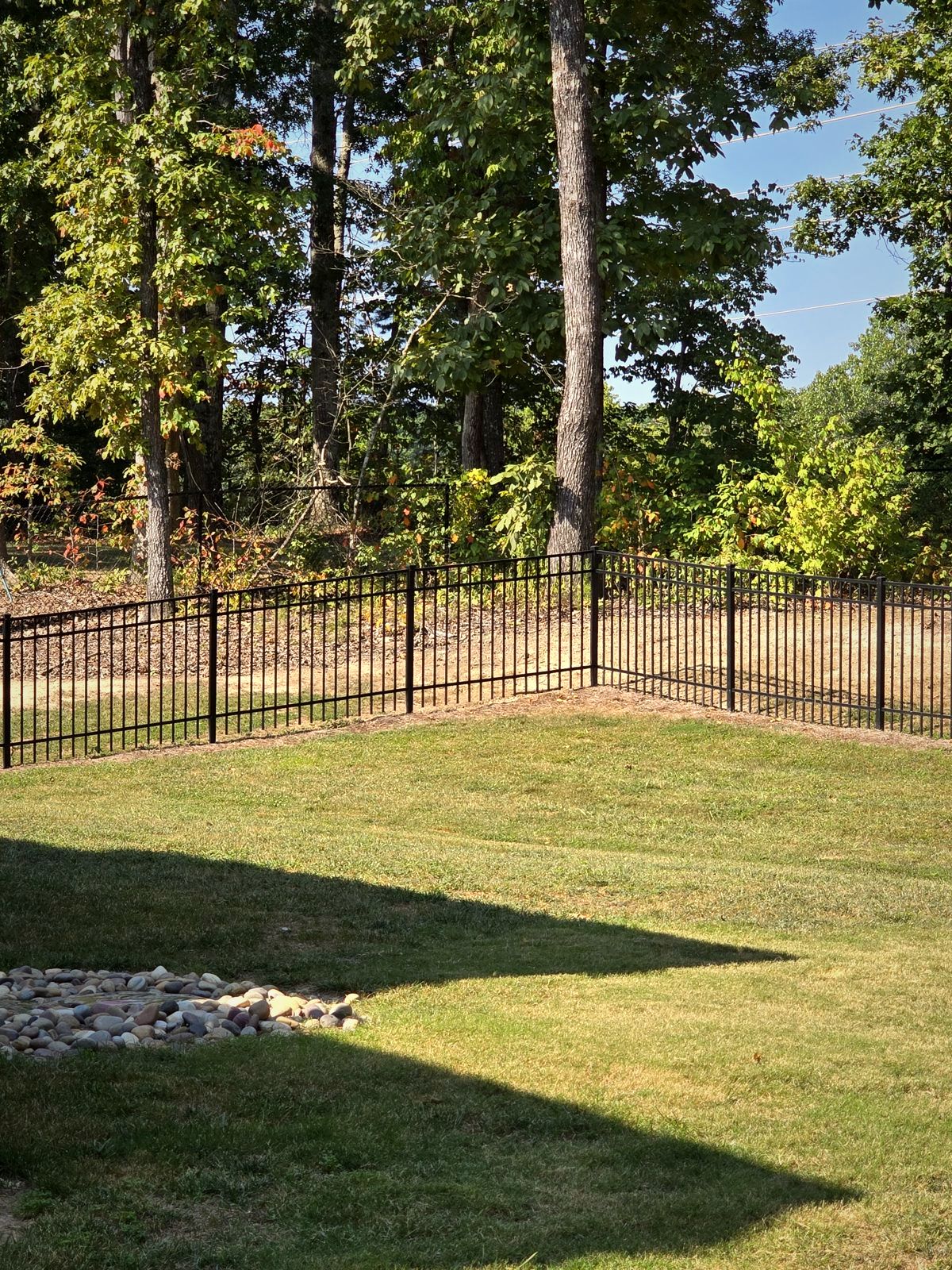 Black aluminum fence on a lawn