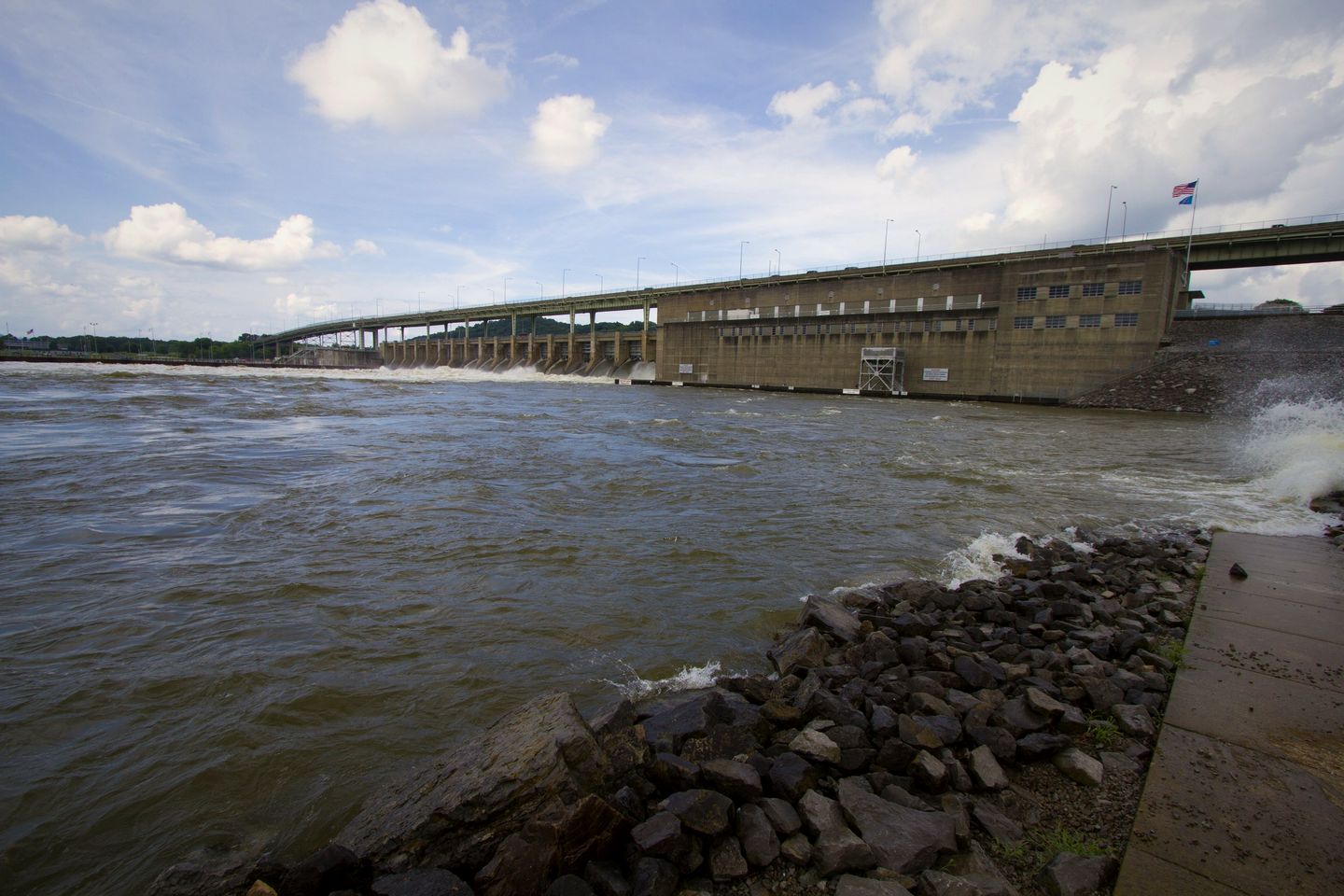 Water rushing through the spillway of Chickamauga Dam on the Tennessee River at Hixson